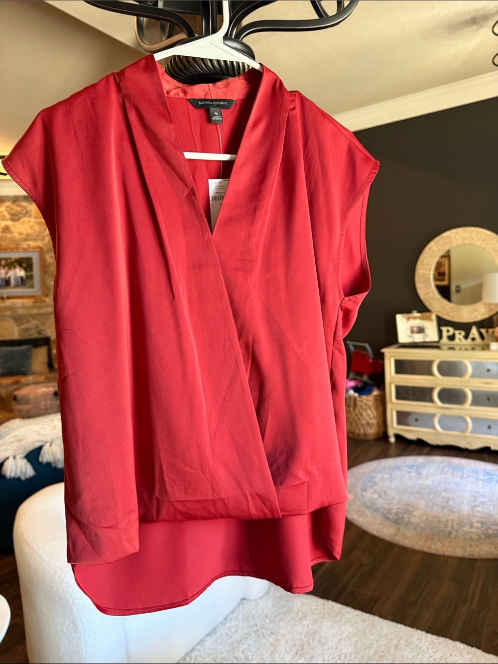Banana Republic Red Draped Sleeveless V-Neck Blouse
